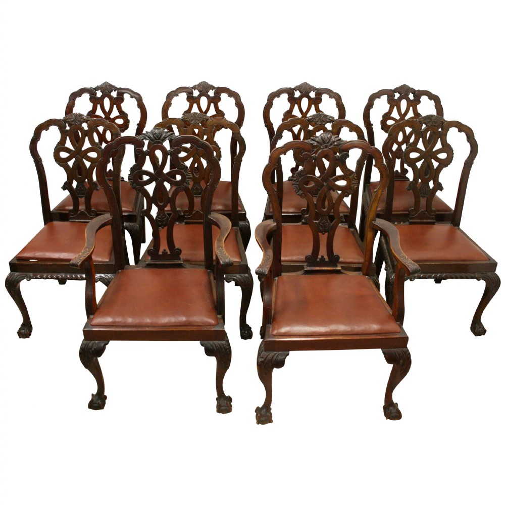 Set of 10 Chippendale Style Mahogany Dining Chairs