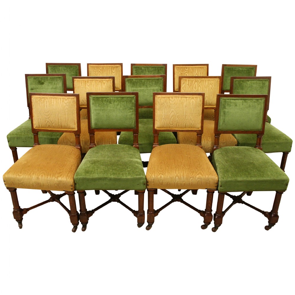 Set of 14 Gothic Revival Oak Dining Chairs