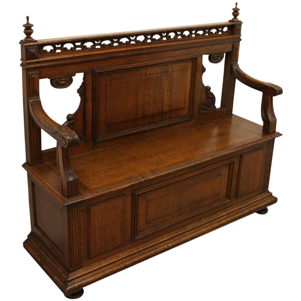 French Carved Oak Hall Bench