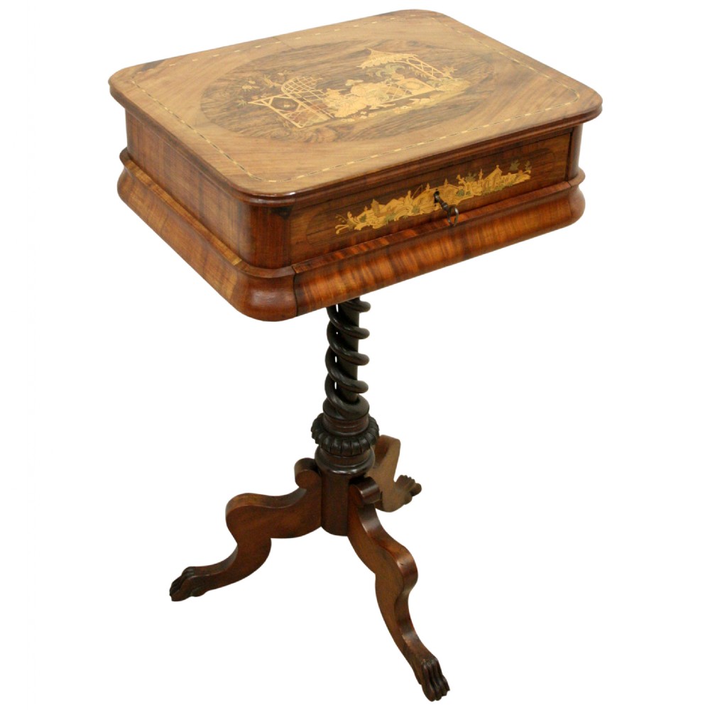 French Walnut and Marquetry Work Table