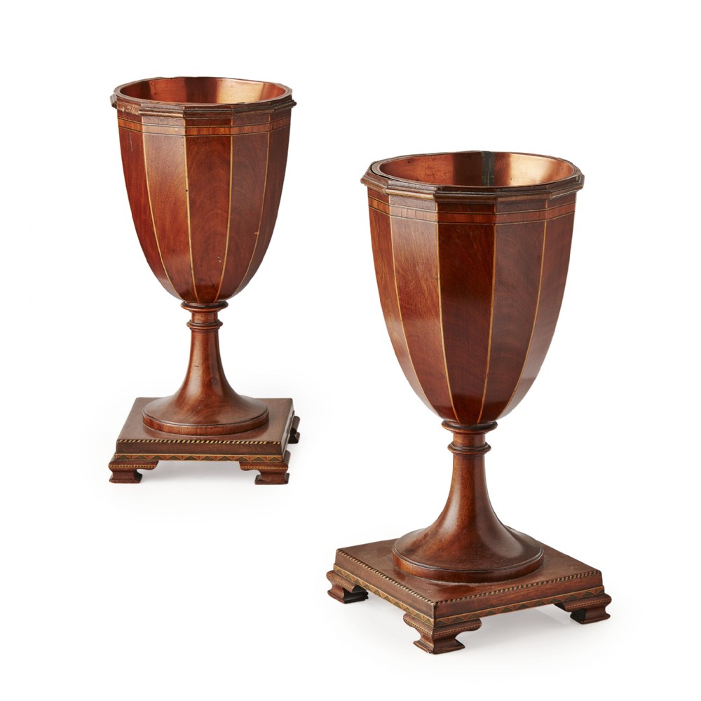 Pair of Edwardian Mahogany Urns