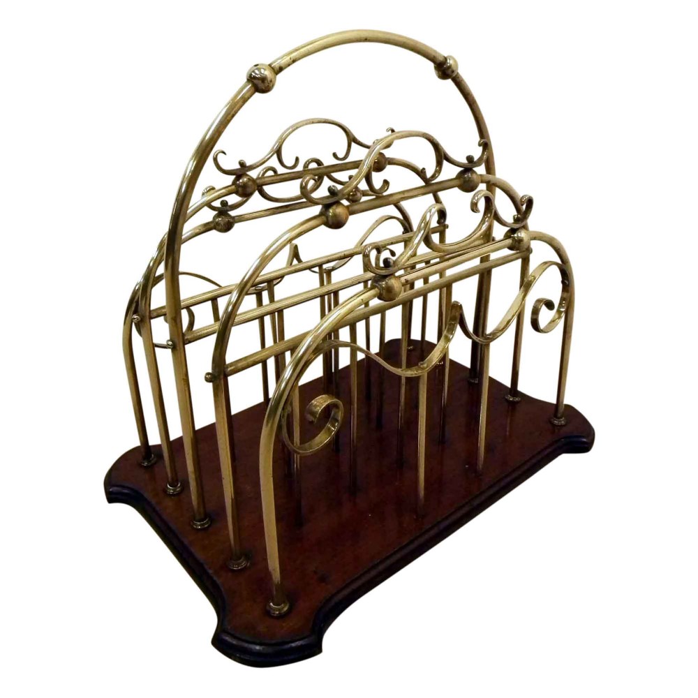 Art Nouveau Brass and Mahogany Magazine Rack