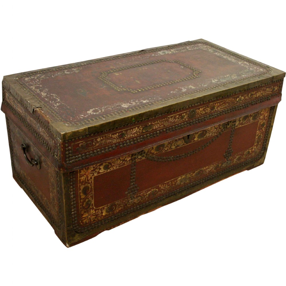 George III Camphor and Leather Travelling Trunk
