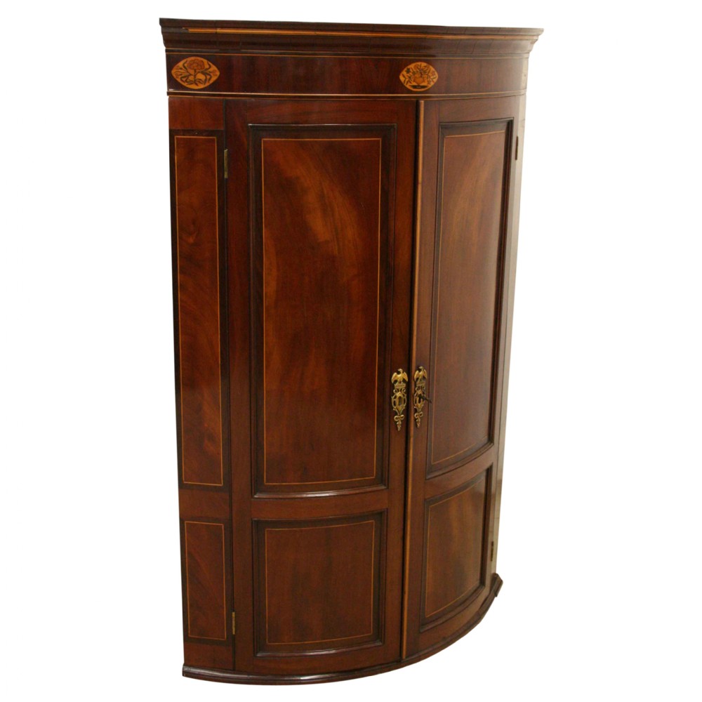 George III Mahogany Inlaid Corner Cupboard
