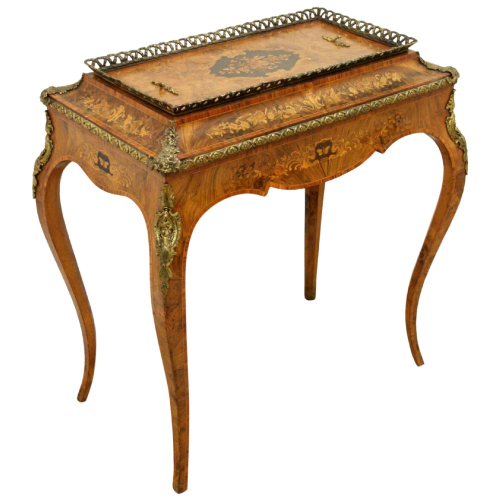 French Marquetry Inlaid Walnut Plant Stand