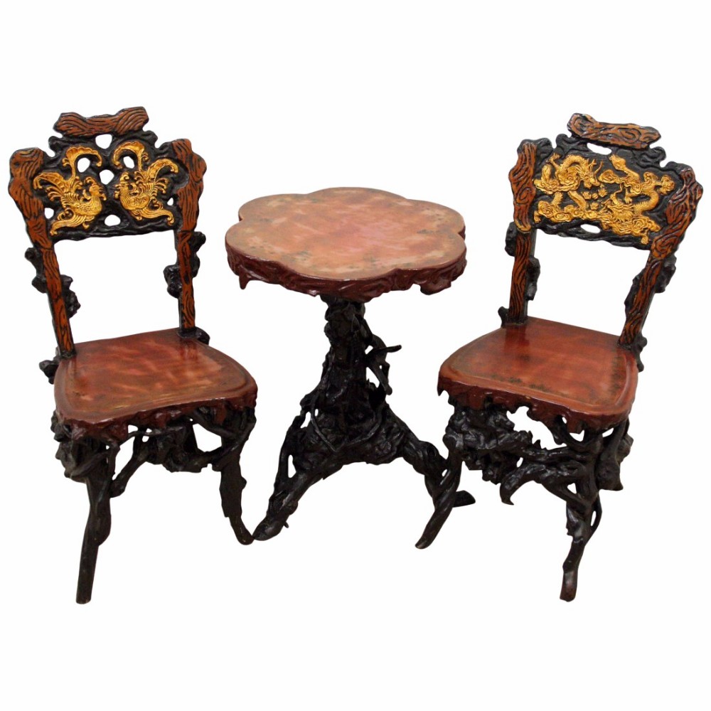 Japanese Occasional Table and Pair of Chairs