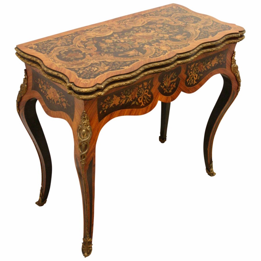 Louis XV Style French Marquetry Card Table
