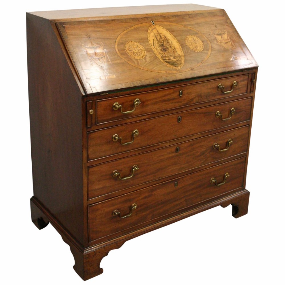 George III Mahogany Inlaid Bureau