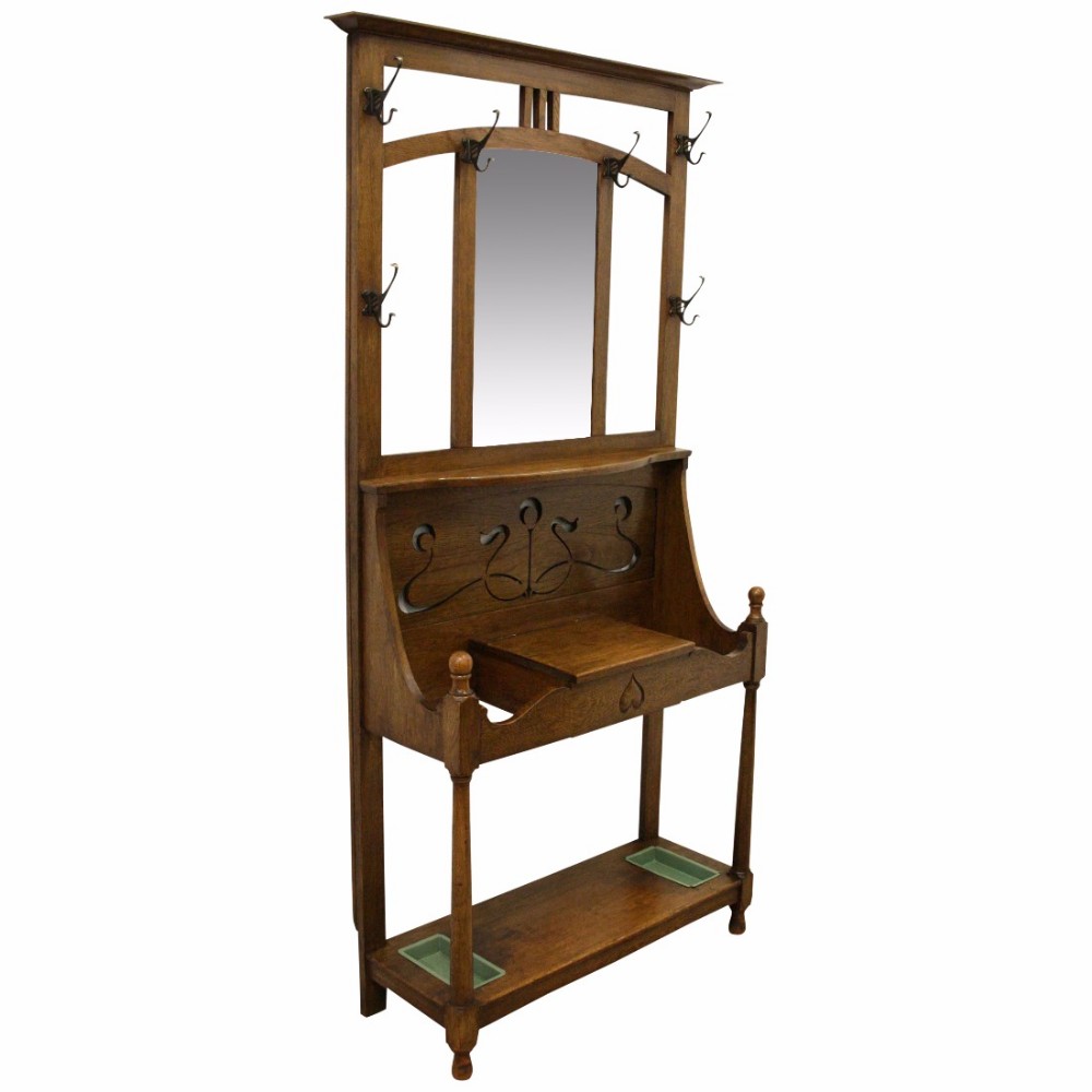 Art Nouveau Oak Hall Stand
