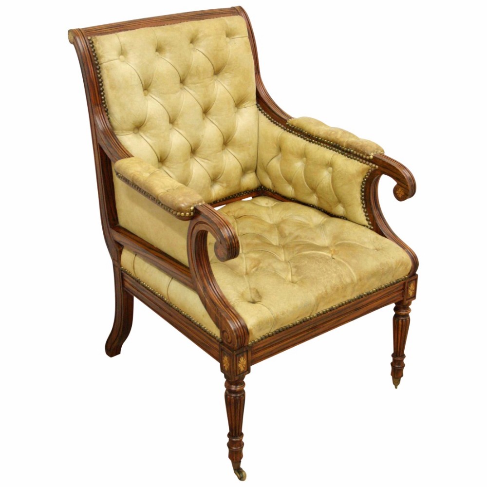 Georgian Style button Back Faux Rosewood Library Armchair.