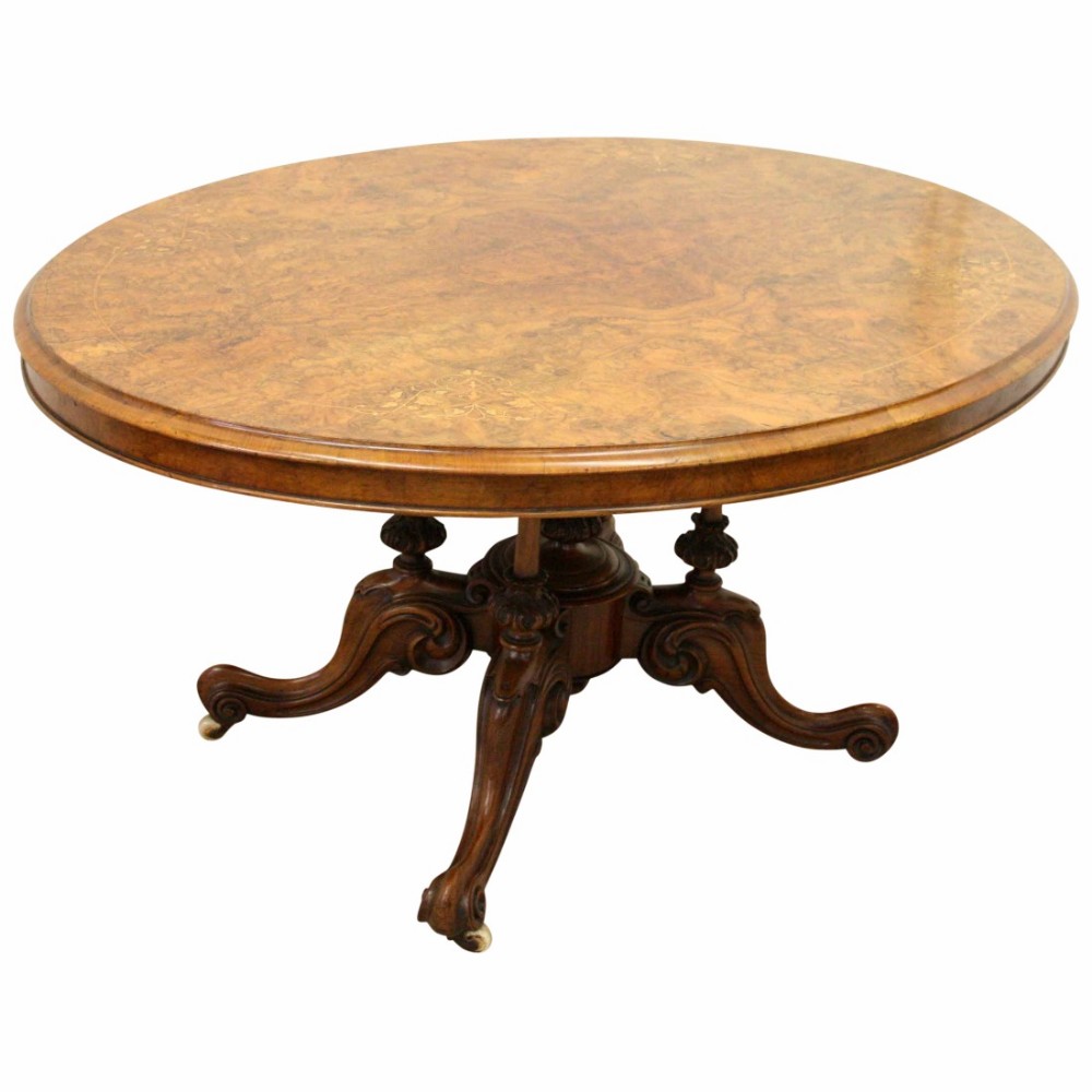 Victorian Walnut and Burr Walnut Inlaid Oval Breakfast Table