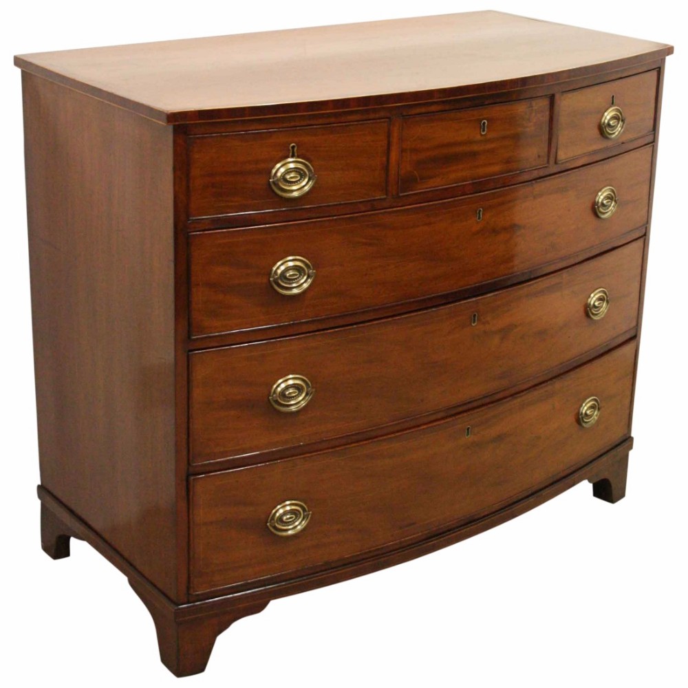 George III Inlaid Mahogany Bow Front Chest of Drawers
