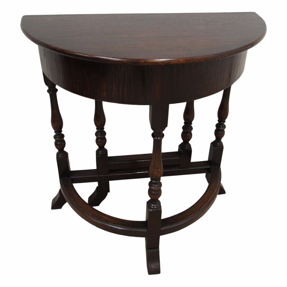 Jacobean Style Oak Demi Lune Table