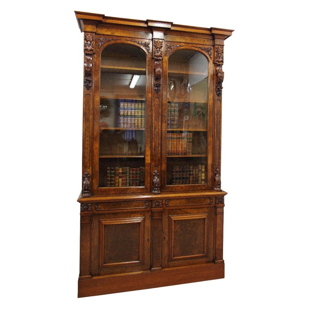 Victorian Burr Walnut Two Door Bookcase