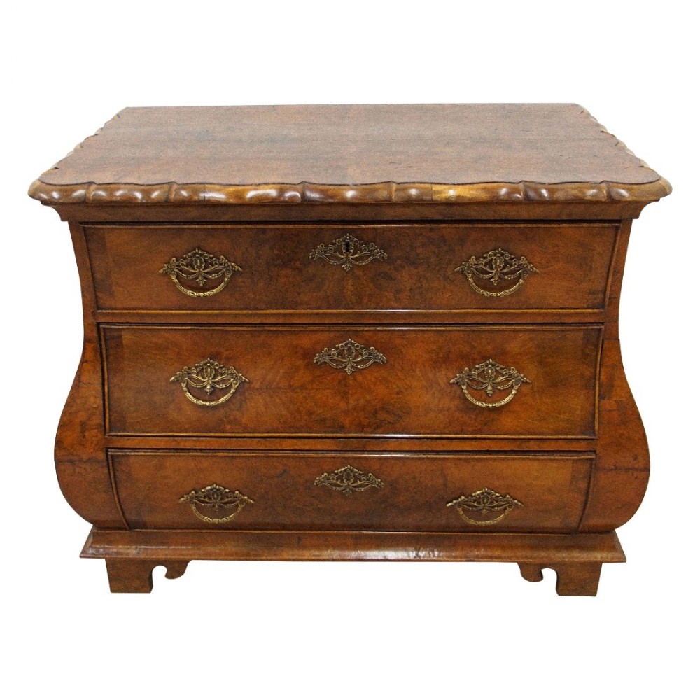 Burr Walnut Bombe and Shaped Chest Of Drawers