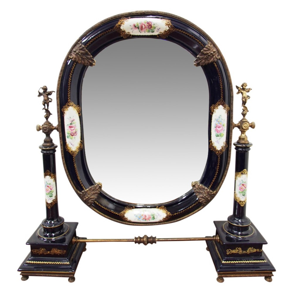 Italian Painted Porcelain Table Top Mirror