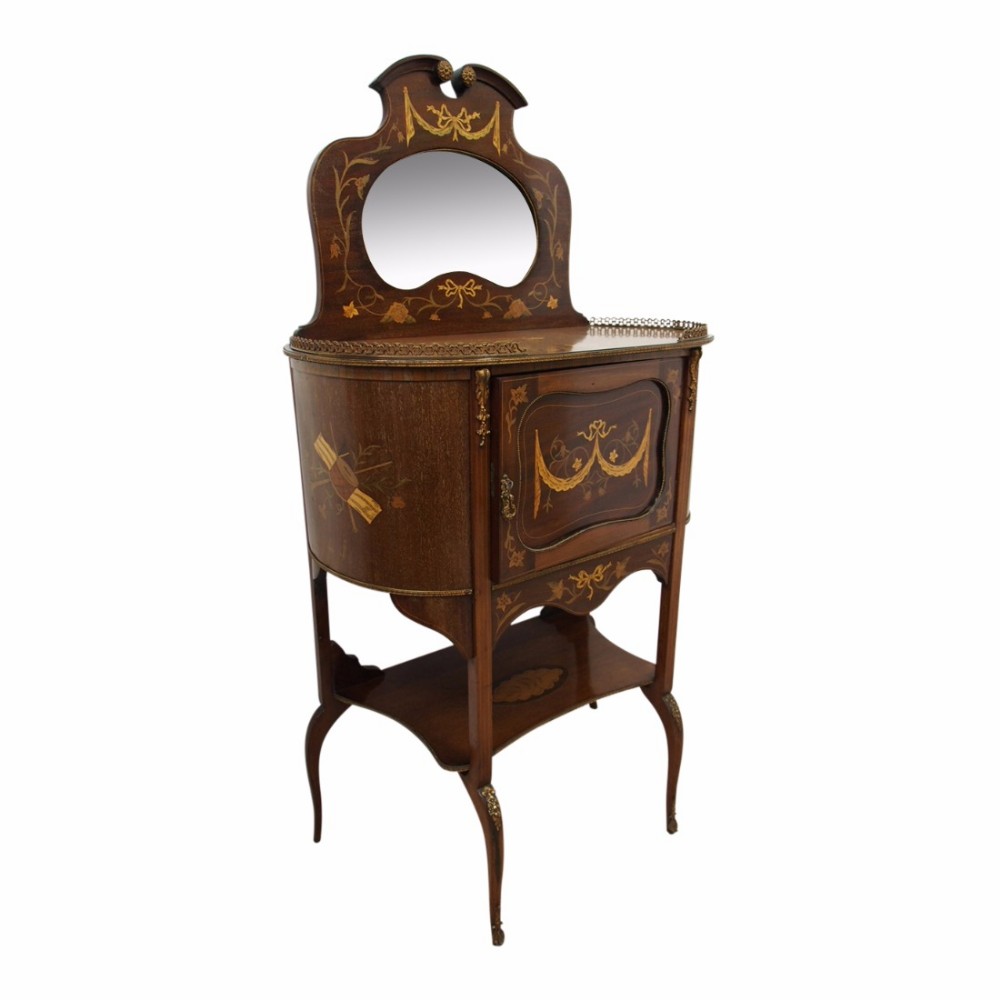 Victorian Marquetry Inlaid Mirror Back Cabinet