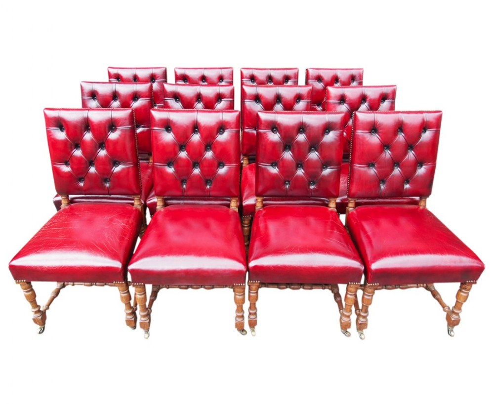 Set of 12 Gillows Style Red Leather Dining Chairs