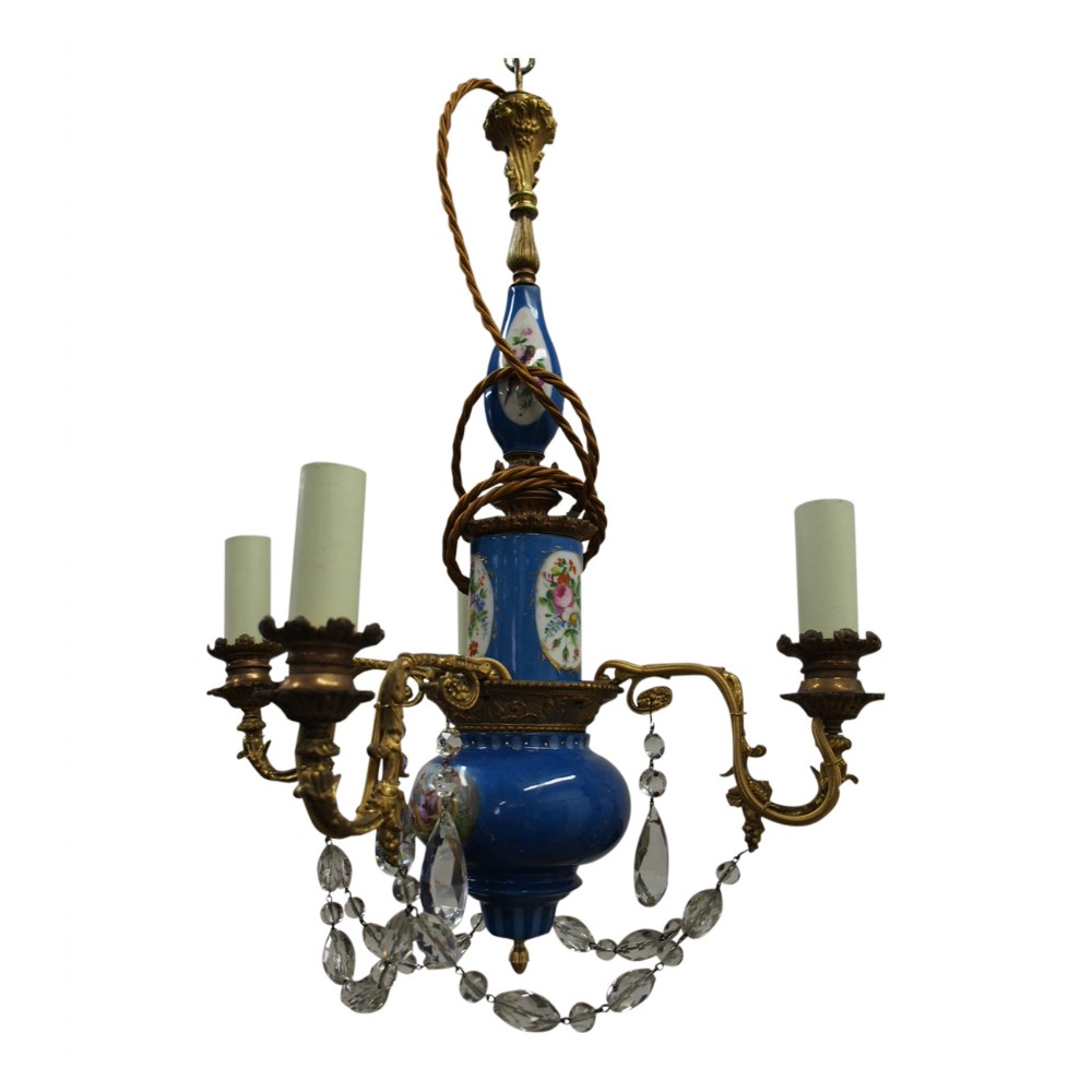 Gilt Bronze and Sevres Style Porcelain Chandelier