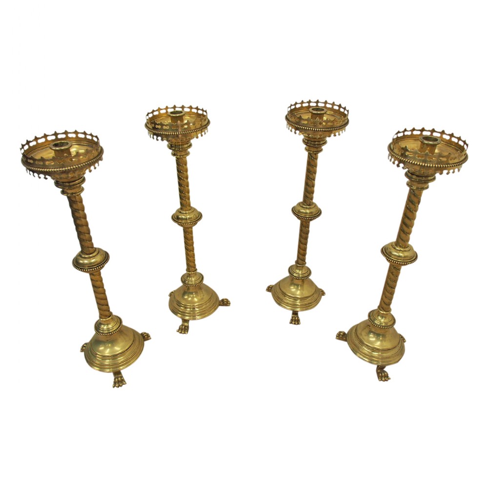 Set of 4 Large Gothic Style Candlesticks