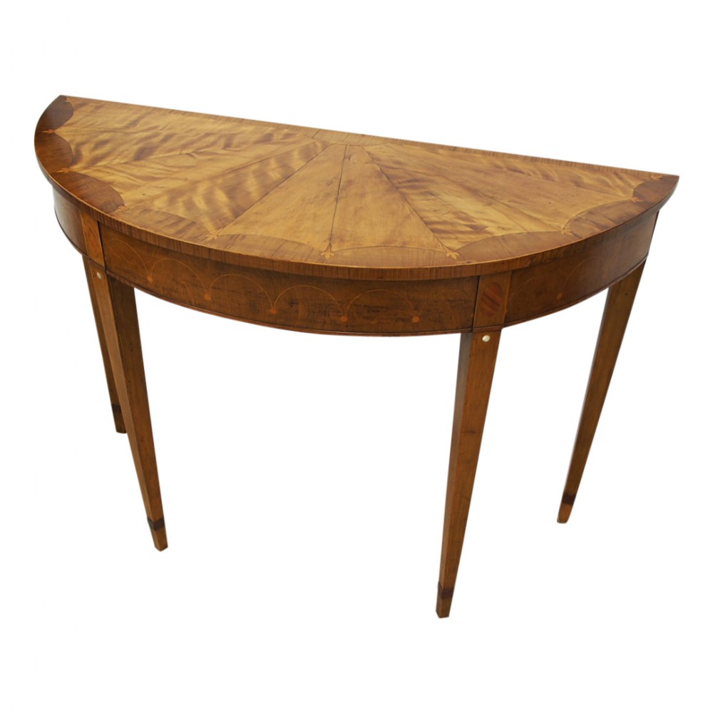 George III Style Mahogany, Satinwood and Inlay Demi-Lune Side Table