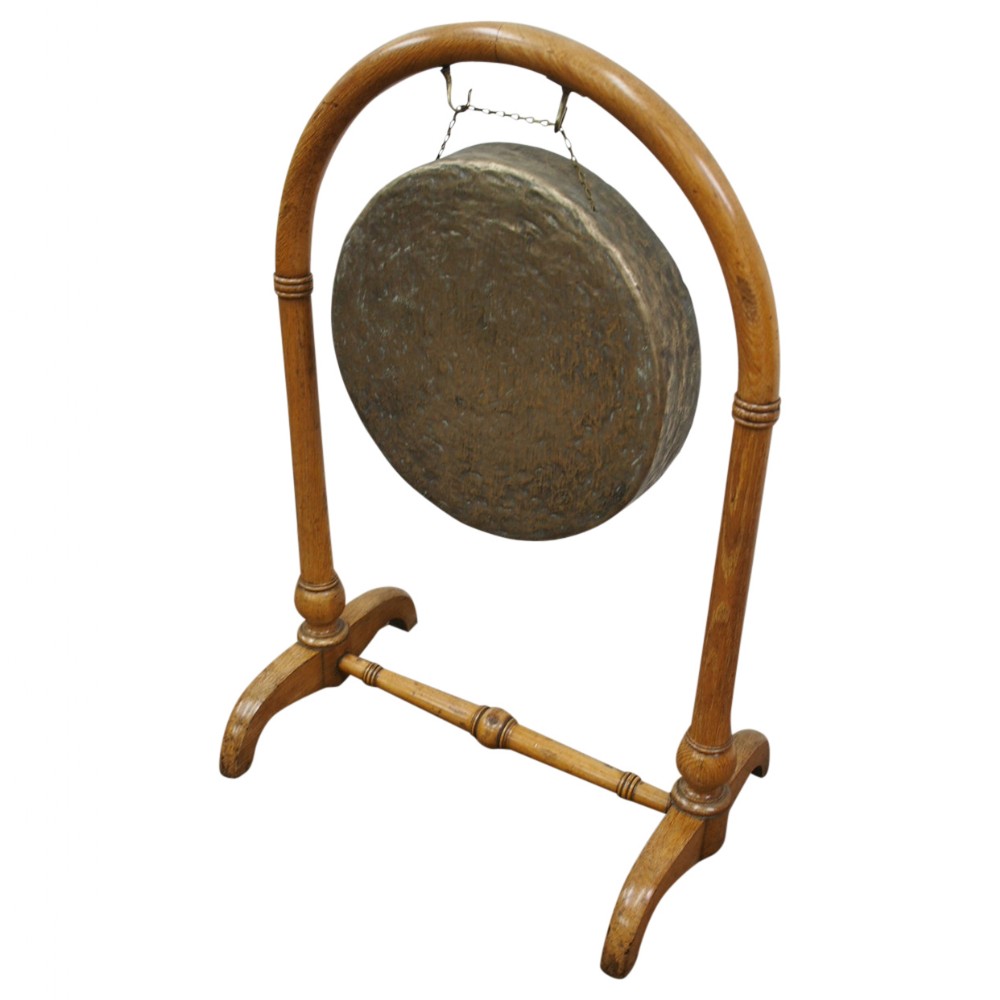 Victorian Oak Frame and Brass Gong