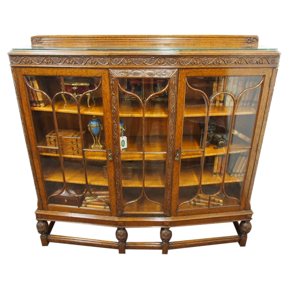 Oak Display Cabinet with Vine Design