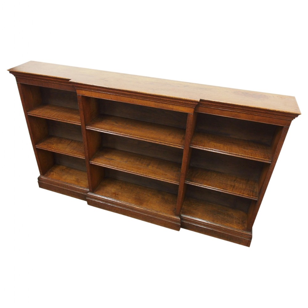 Mid Victorian Oak Breakfront Bookcase