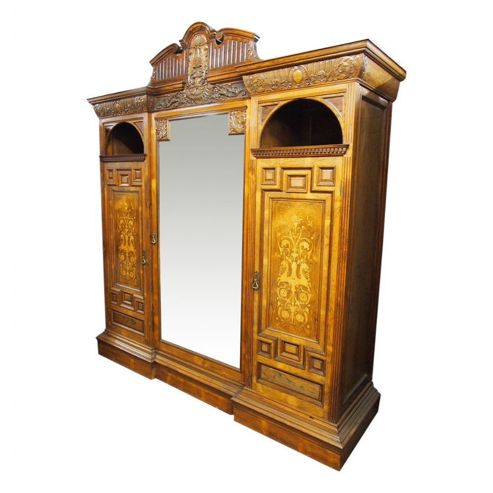 Victorian Marquetry Inlaid Rosewood Wardrobe
