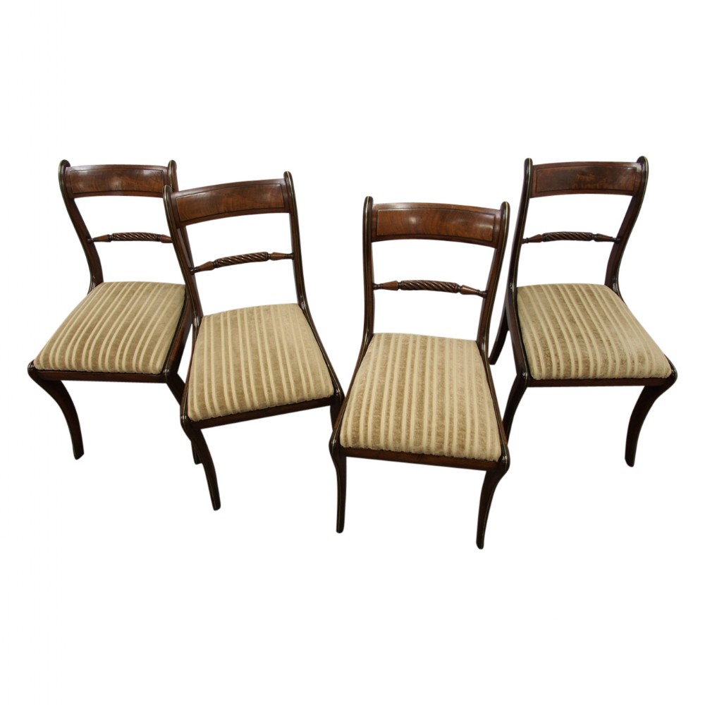 Rare Regency Set of 4 Brass Inlaid Regency Mahogany Chairs