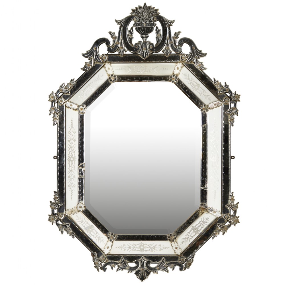 Large Venetian Etched Glass Wall Mirror