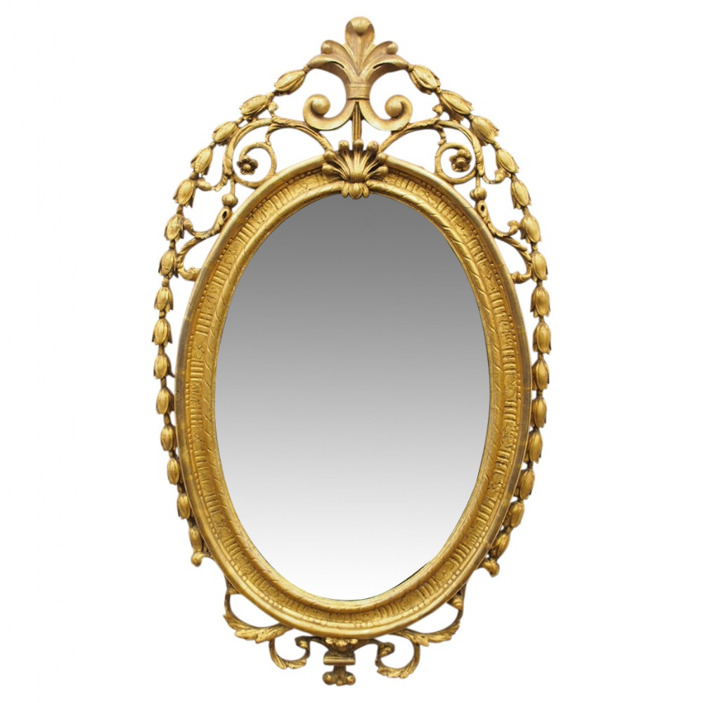 Mid Victorian Carved Giltwood Oval Wall Mirror