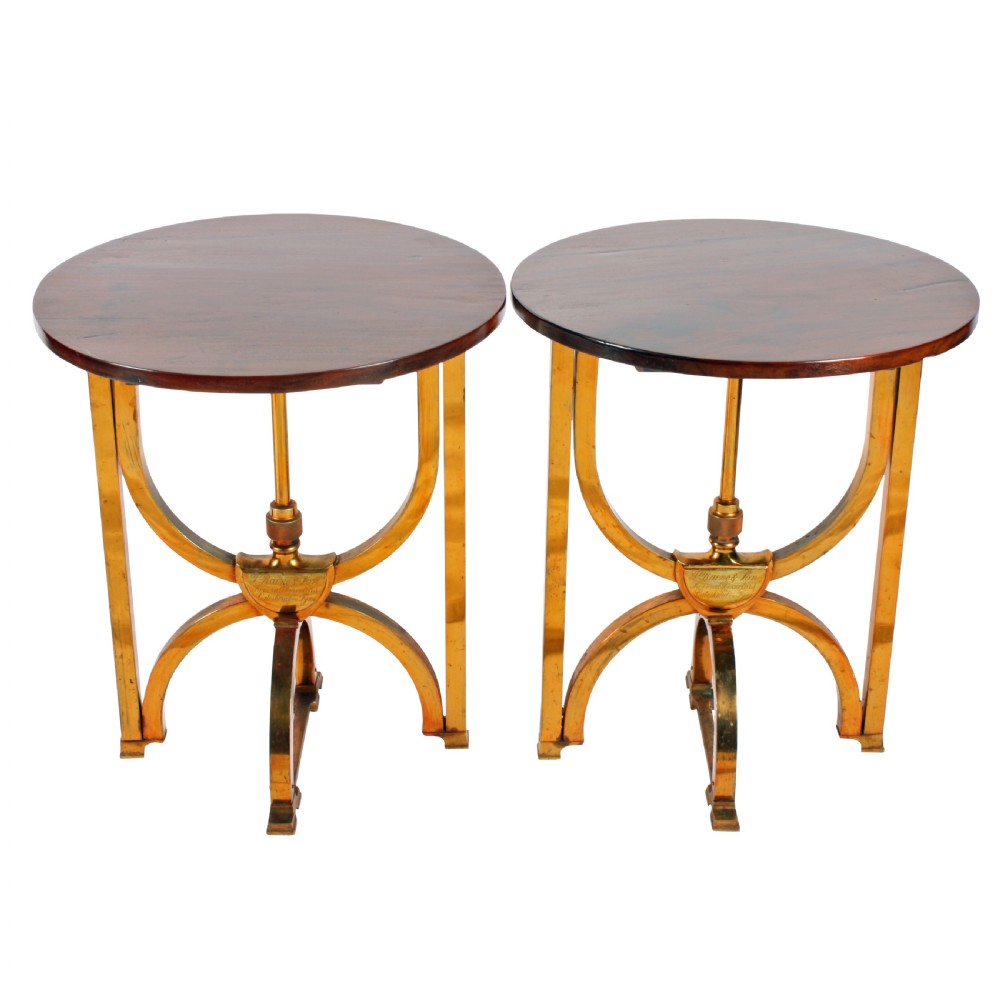 Pair of Circular Mahogany and Brass Occasional Tables