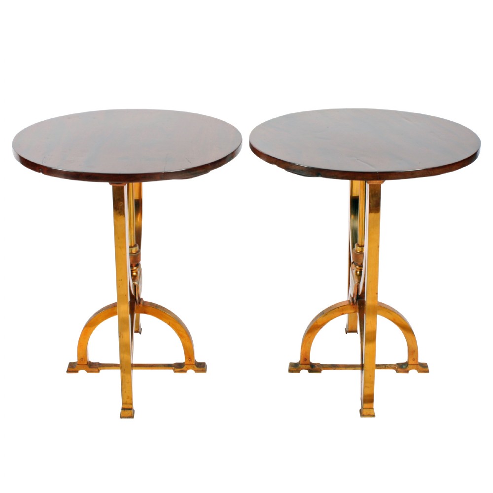 Pair of Circular Mahogany and Brass Occasional Tables View II