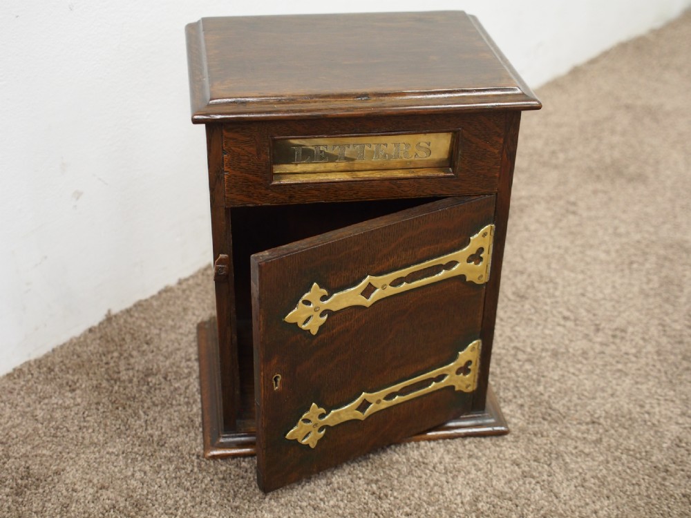 Neat Oak and Brass Victorian Letter Box View II
