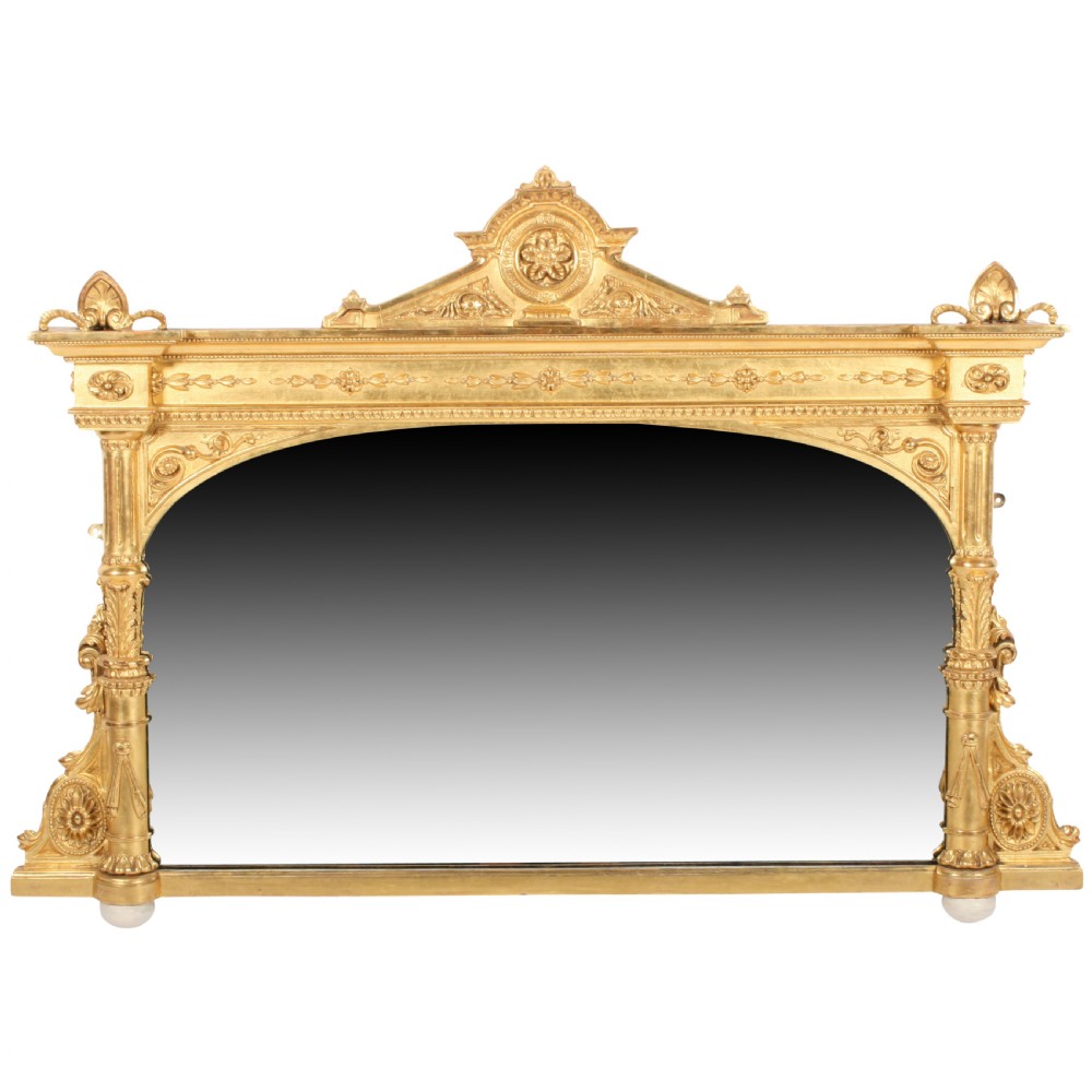Victorian Carved Gesso Wood Overmantel Mirror
