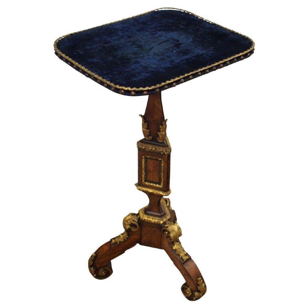 Victorian Kingwood and Blue Velvet Occasional Table 