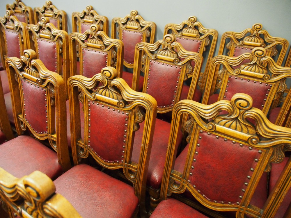 Set of 24 Victorian Carved Oak Dining Chairs View VII