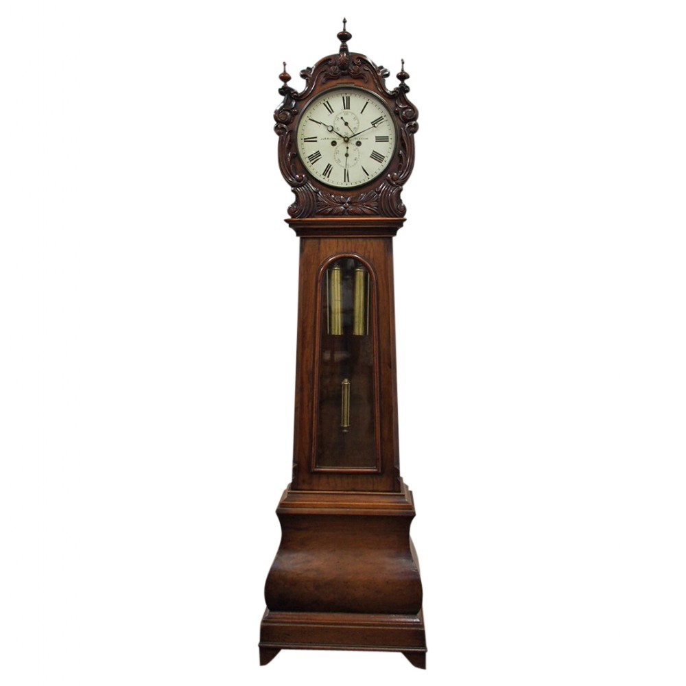 Carved Drum Head Grandfather Clock by J W Mitchell, Glasgow