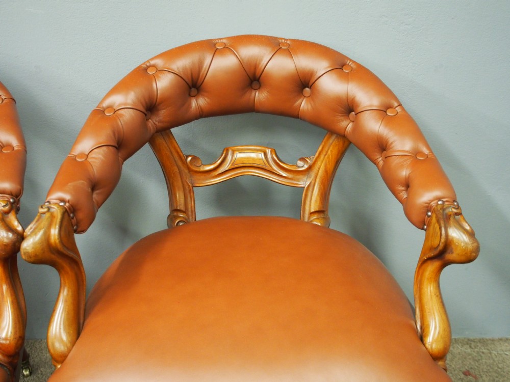 Pair of Mahogany and Brown Leather Club Chairs View II