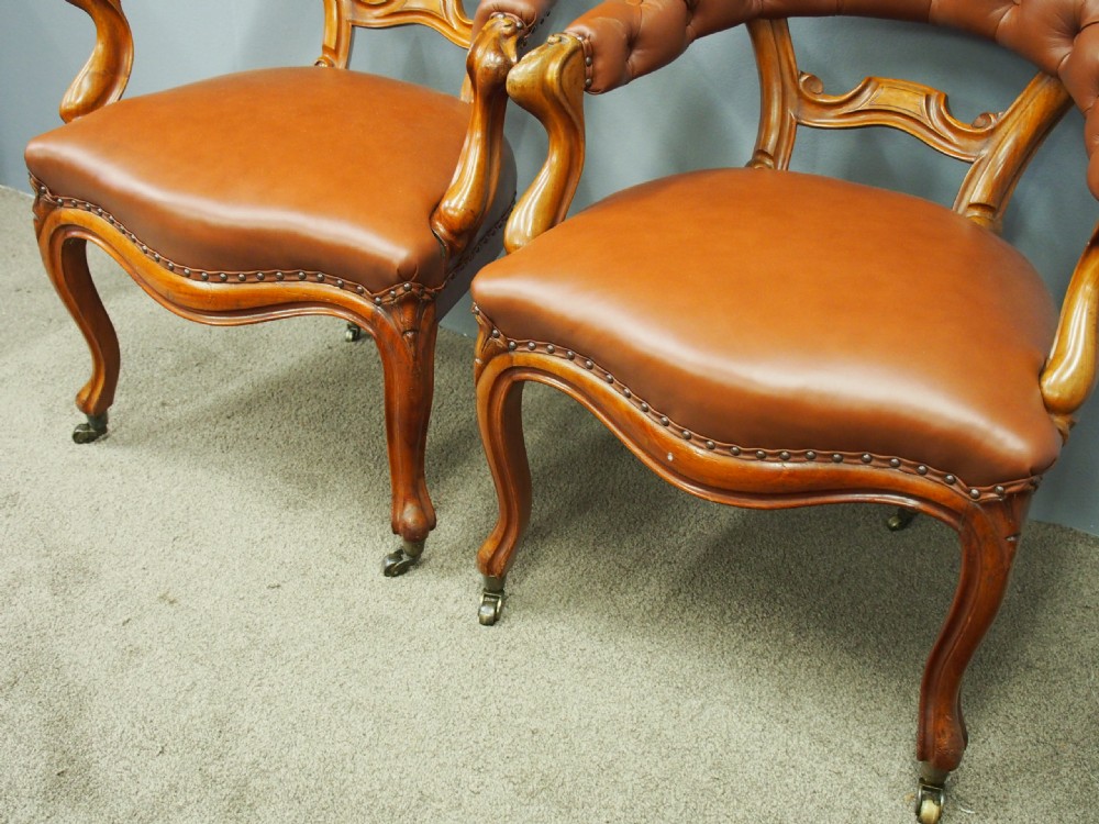 Pair of Mahogany and Brown Leather Club Chairs View IV