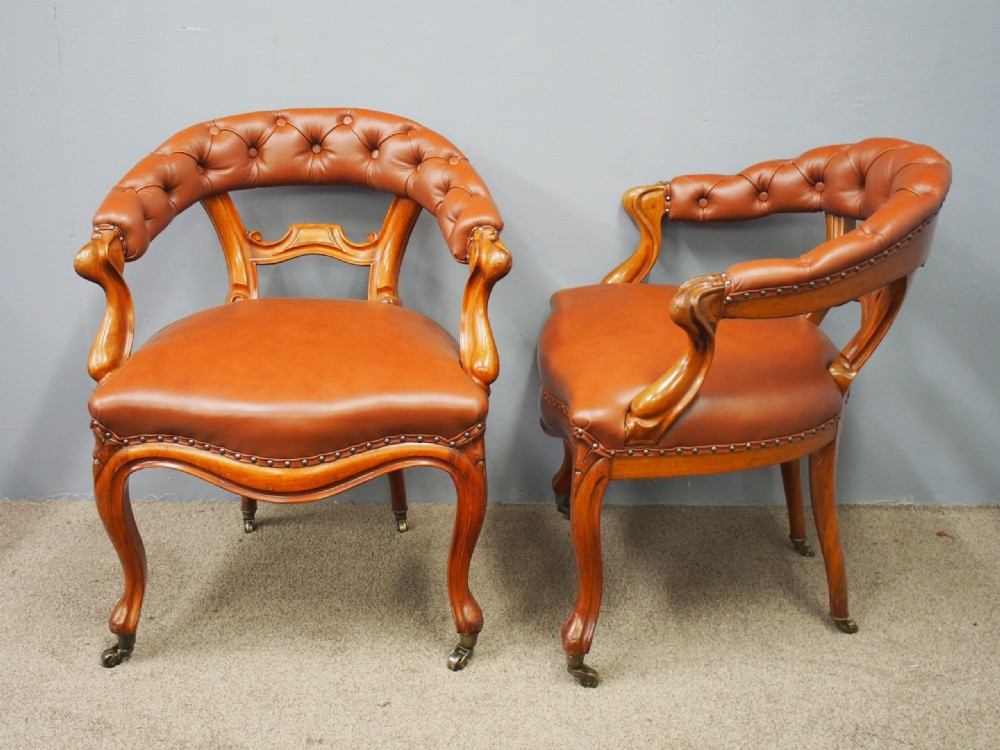 Pair of Mahogany and Brown Leather Club Chairs View VII