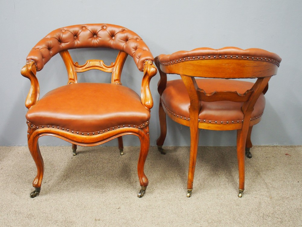 Pair of Mahogany and Brown Leather Club Chairs View VIII