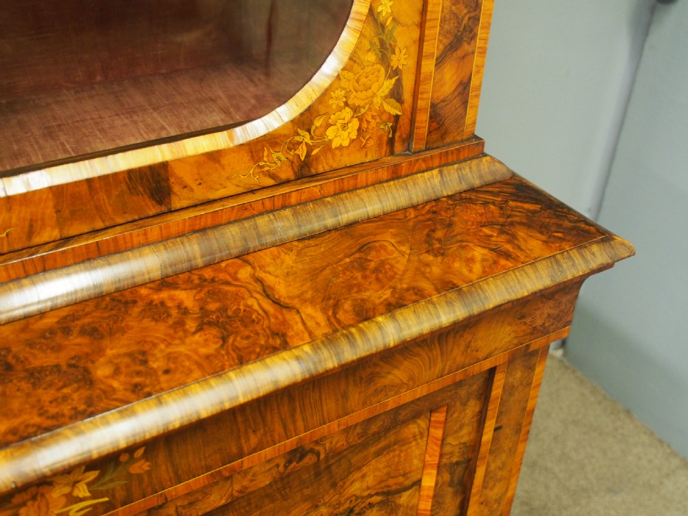 Marquetry Inlaid Burr Walnut Cabinet Bookcase View III
