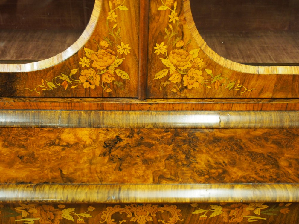 Marquetry Inlaid Burr Walnut Cabinet Bookcase View IV