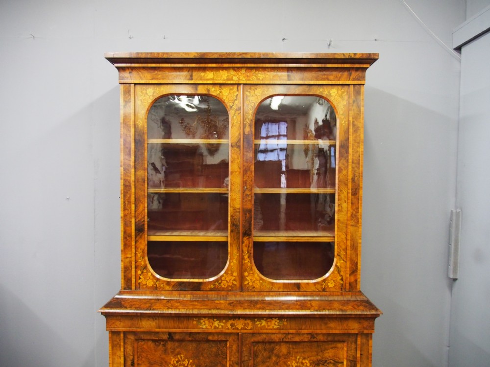 Marquetry Inlaid Burr Walnut Cabinet Bookcase View V