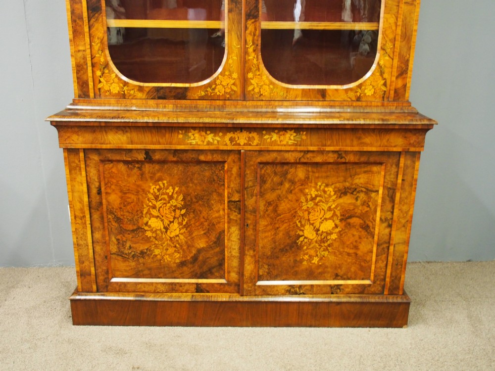 Marquetry Inlaid Burr Walnut Cabinet Bookcase View VII