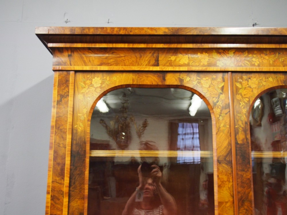 Marquetry Inlaid Burr Walnut Cabinet Bookcase View VIII