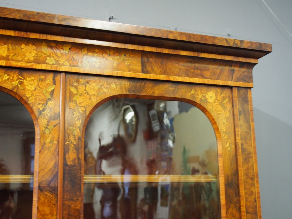 Marquetry Inlaid Burr Walnut Cabinet Bookcase View IX