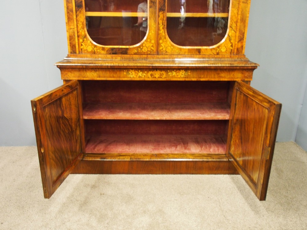 Marquetry Inlaid Burr Walnut Cabinet Bookcase View XI